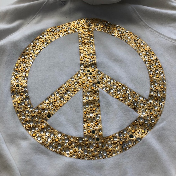 PINK Rhinestone Metallic Peace Sign Zip-Up Hoodie - Picture 8 of 10